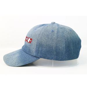 Cheap ACE Wash blue denim Customized curve brim silk printed logo baseball Hats Caps wholesale