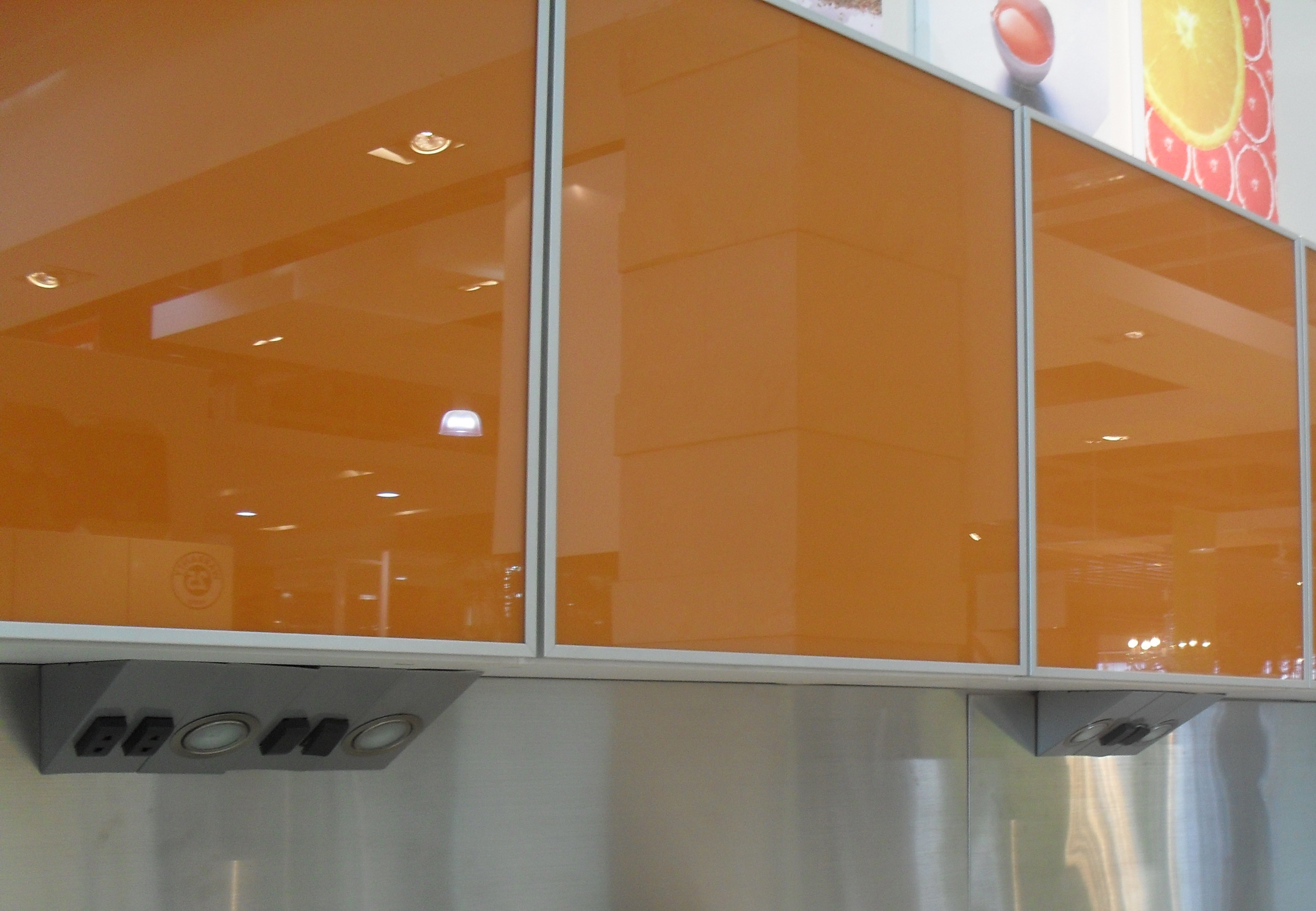 Orange Painted Tempered Glass Panel EN12150 Standards For Kitchen Cabinet for sale