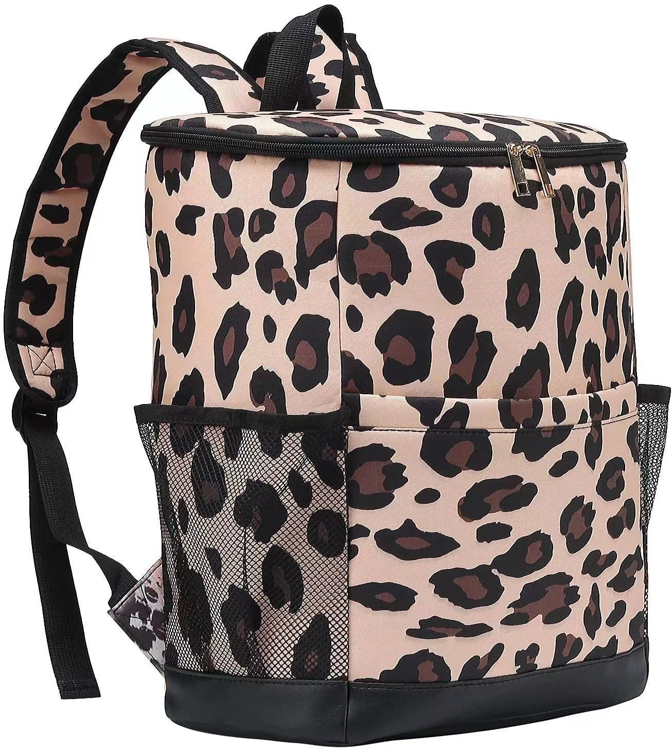 China Leopard Canvas Insulated Cooler Backpack Waterproof Picnic Bag Food Delivery on sale