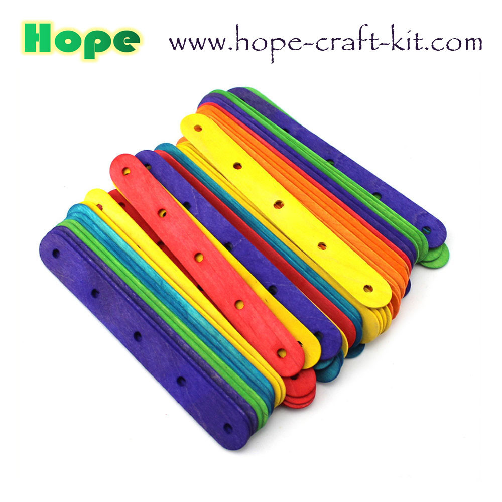 Cheap Natural wood color, asst colors wooden craft sticks with holes for hobbies and children DIY hand-craft wholesale