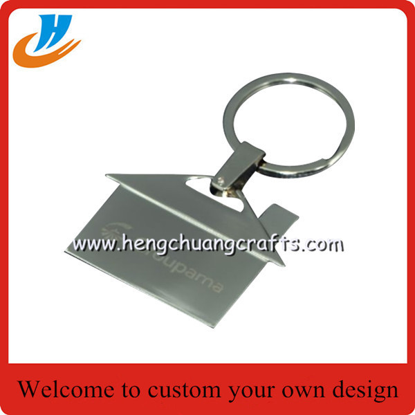 Cheap House shaped metal keychain/key holder, house shape keychain with custom logo wholesale