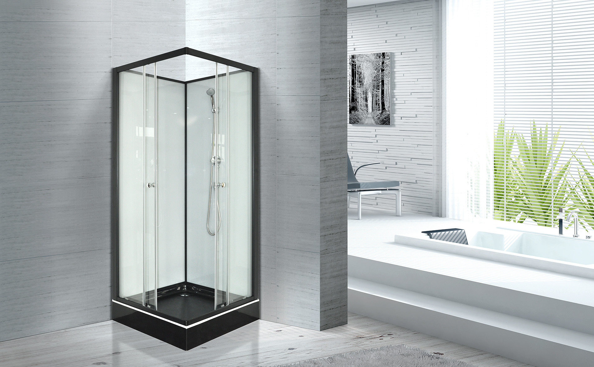 Cheap Popular Bathroom Glass Shower Cabins 800 X 800 With Square Black ABS Tray wholesale