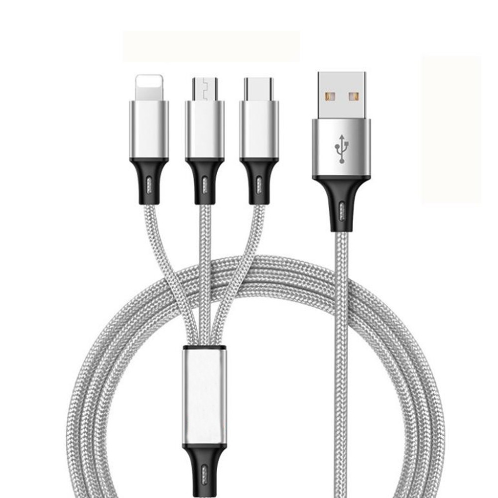 China Nylon braided USB cable 3 in 1 cell phone charging cable for android/iphone/huawei for sale