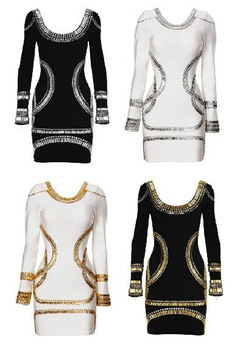 China Long Sleeve Hot Sale Gold and Sliver Stripe Embellished High Quality Wholesale Bodycon New Popular Design Bandage Dress on sale