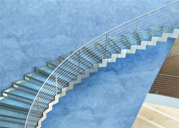 Residential Metal Spiral Staircase Stainless Steel Railing Laminated Glass Treads