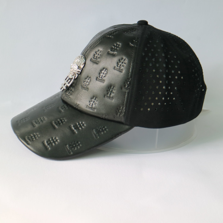 Cheap Metal Skull Design Womens Leather Baseball Hat With Hole Waterproof wholesale
