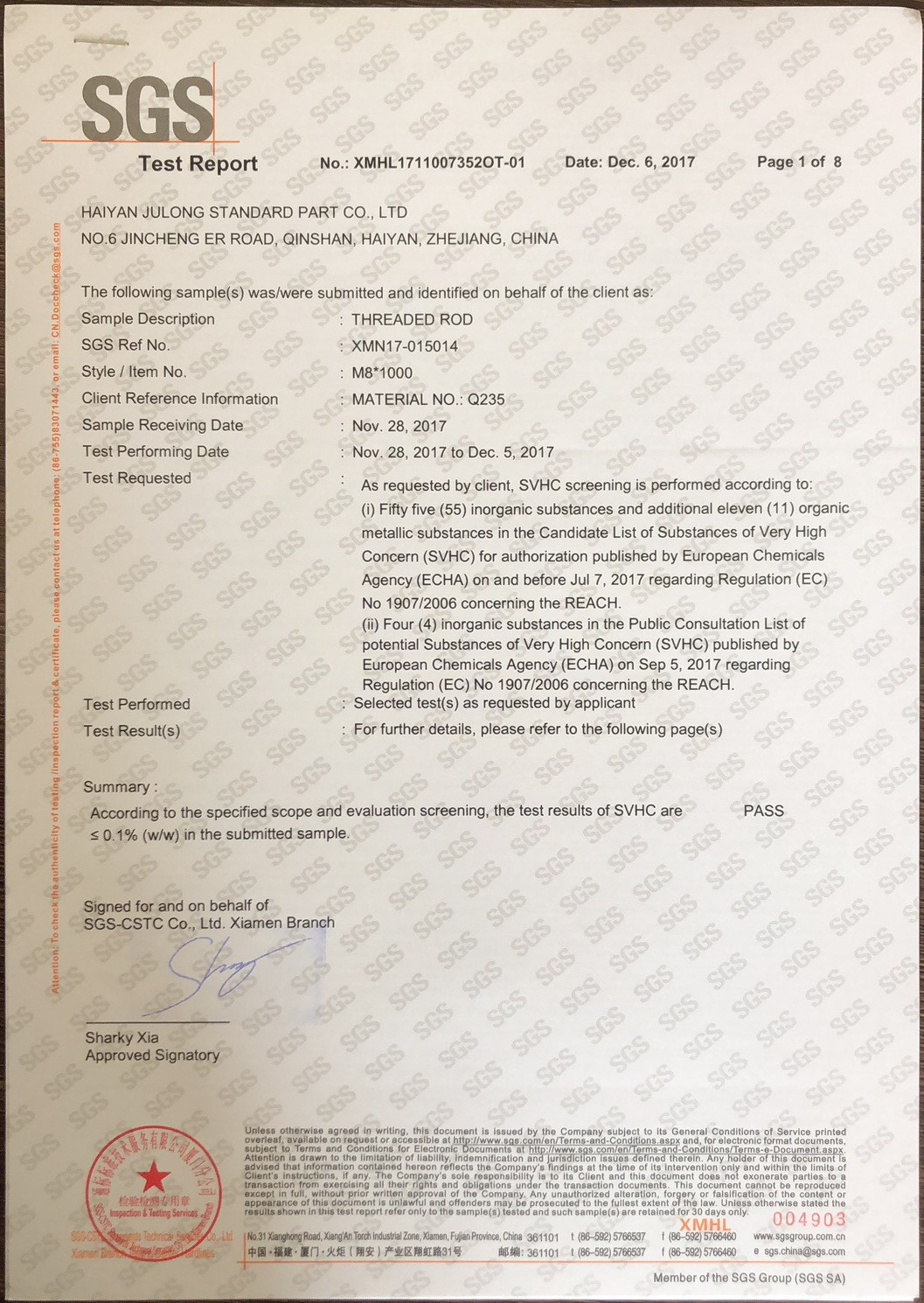 Haiyan Juxing trading Co., Ltd Certifications