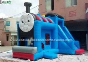 Cheap Huge Outdoor Thomas Train Inflatable Bounce Houses With Slide Blue Color wholesale