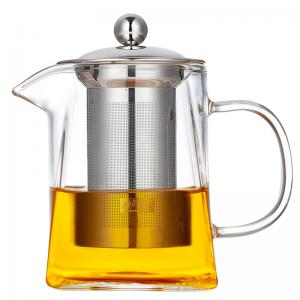 China 2018 new design square shape Heat-Resistant Borosilicate pyrex glass teapot with SS infuser on sale
