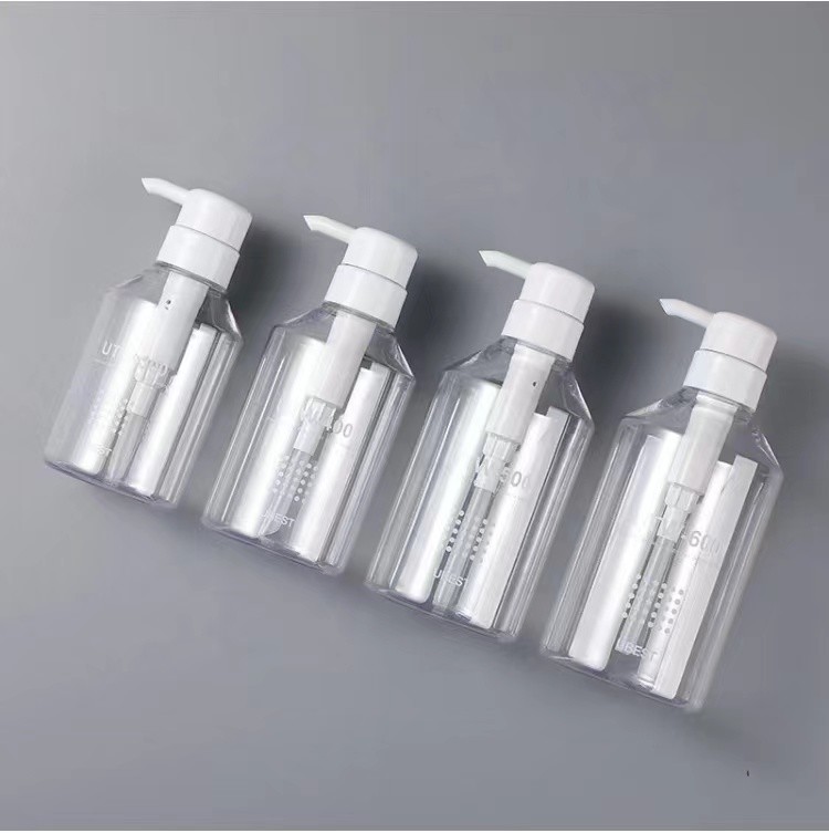 Cheap Refillable Sloping Shoulder Cosmetic Spray Bottles Shower Gel Shampoo Plastic Bottle 350ml 500ml wholesale