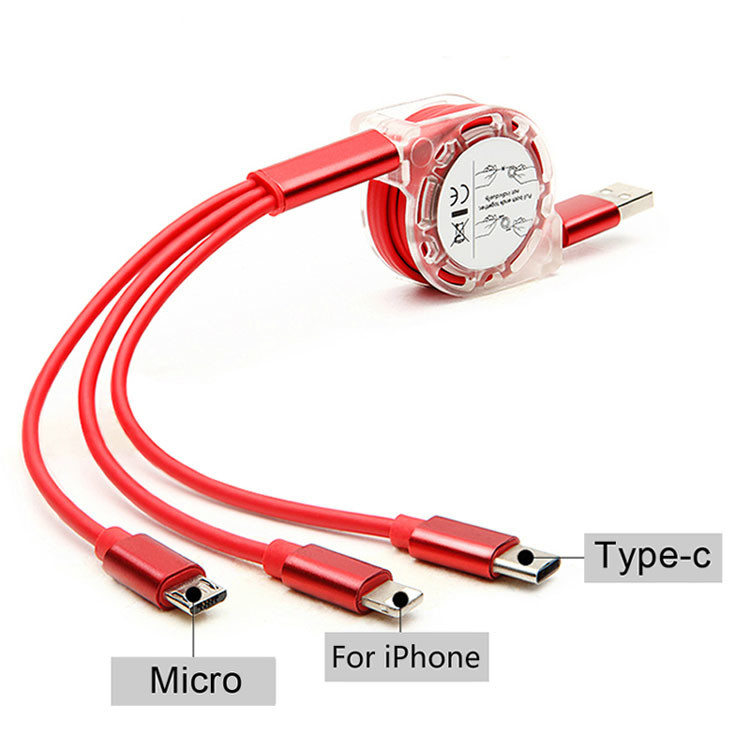 Scalable Flat 3 In 1 1.2m Retractable Charging Cable Micro USB To USB for sale