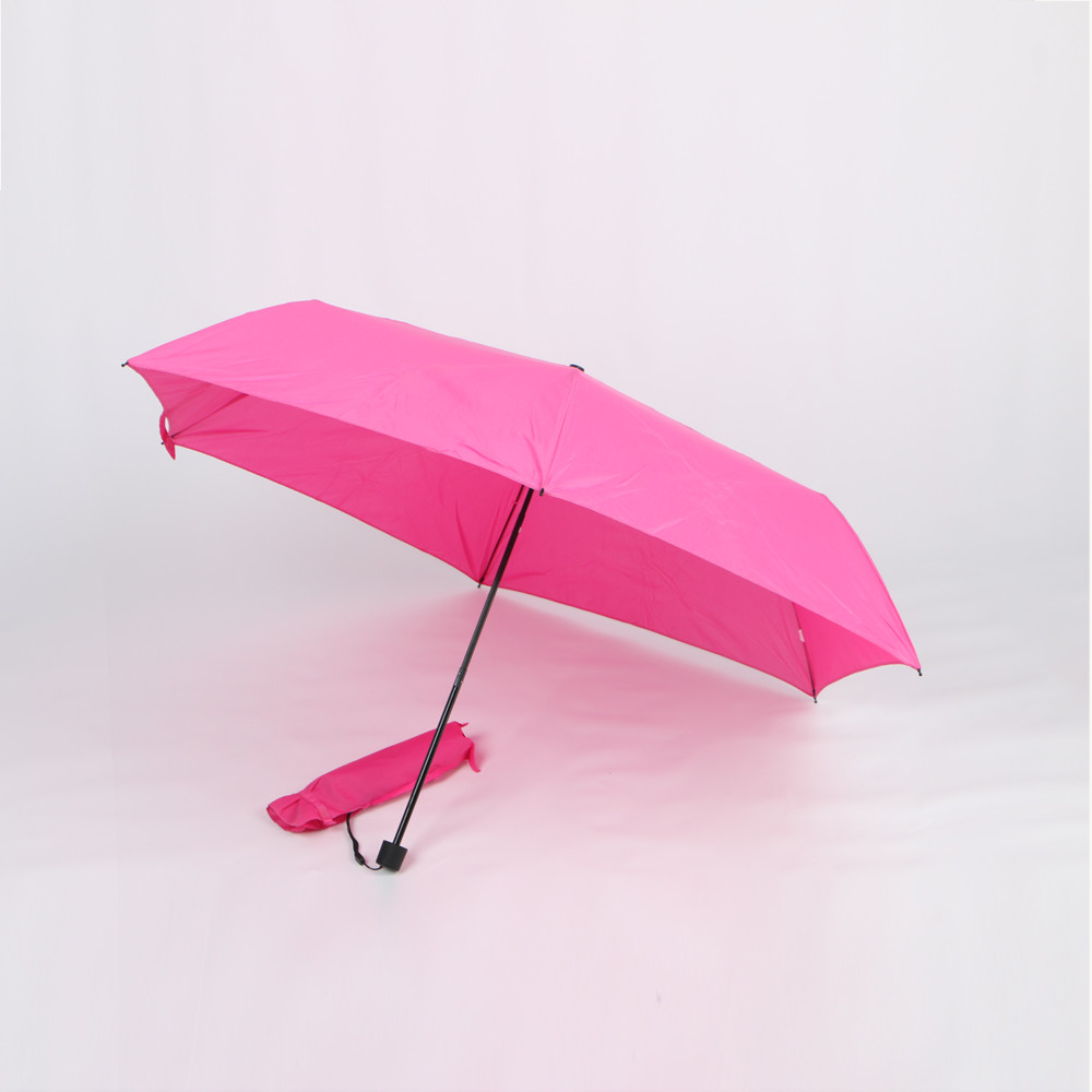 Pink Compact Three Fold Umbrella 19 Inch Portable Small Folding Umbrella
