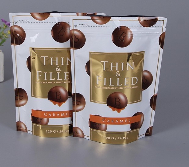 Cheap 180g Glossy stand up plastic chocolate packaging pouch bag with window / chocolate bar packaging wholesale