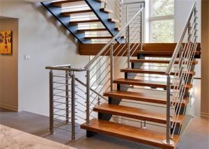Cheap Customized Straight Flight Staircase Solid Wood Treads Double Stringer Diy Installation wholesale