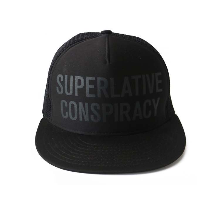 Cheap Screen Printed Mesh Snapback Hats , Mens Black Snapback Hats Adult Size wholesale