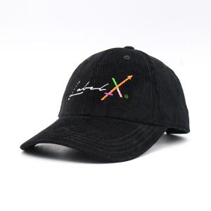 Cheap 100% Corduroy Black Flat Embroidered Baseball Caps cap making machine plastic back closure wholesale
