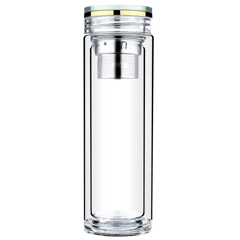 China Double Wall Thick Glass Water Bottle With Crystal Lid BPA Free Eco Friendly on sale