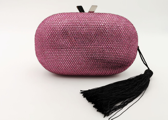 Quality Pink Crystal Embellished Evening Bag , Rhinestone Wedding Clutch With Tassels for sale