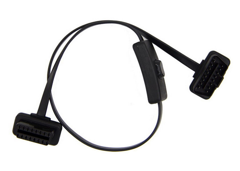 Quality OBD2 OBDII J1962 Right Angle Male to Female Extension Flat Cable with Switch for sale