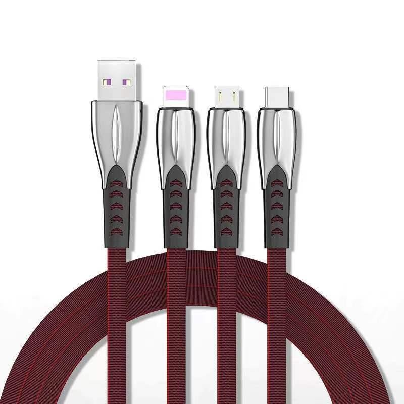 3.5mm Zinc Alloy Multi Port USb Cable M06 Wine Red Nylon Braided 3 In 1 for sale