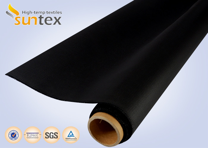 China 0.43mm PU Coated Fire Curtain Fabric Black For Air Distribution Ducts on sale