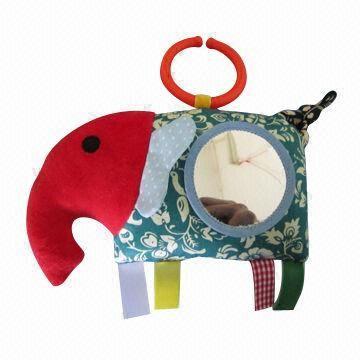 China Infant Soft Plush Toys, Animal Printed Elephant, with a Mirror Teething Ring on sale