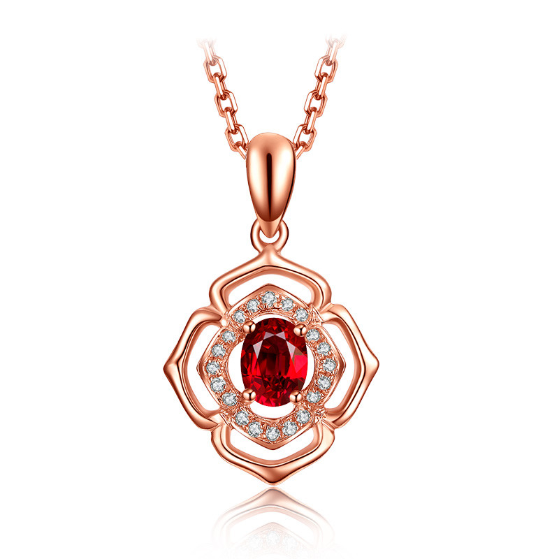 Cheap Natural Gemstone Gold Jewelry Solid 18k Genunie Diamond And Ruby Pendant Necklace  wholesale