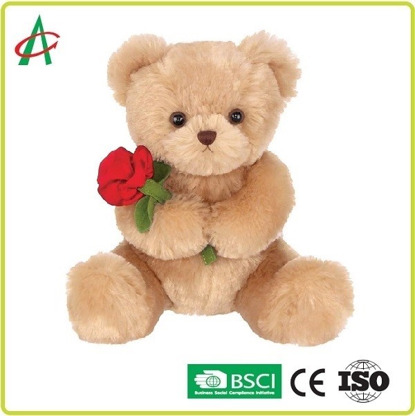 China 9.45 Inches Plush Teddy Bear holding rose with soft tan fur CE certificate on sale