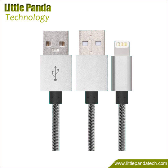 China Silver Plated Aluminum USB Data Cable MFI Certified Lightning USB Cable Nylon Braided Cables for sale