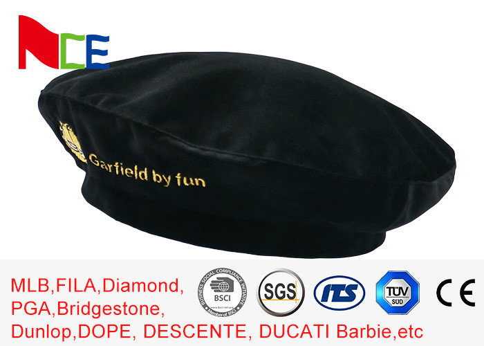 Cheap FUN Black Mercerized Female Green Beret Hat Embroidered Velvet Beret Hat Breathable wholesale