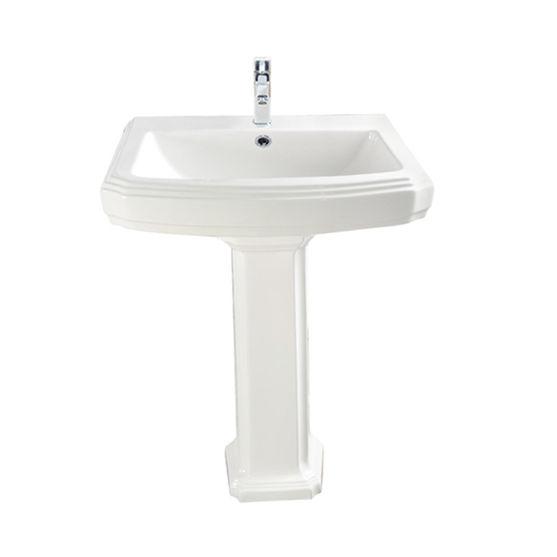 China Modern White Pedestal Wash Hand Basin 500mm One Hole on sale