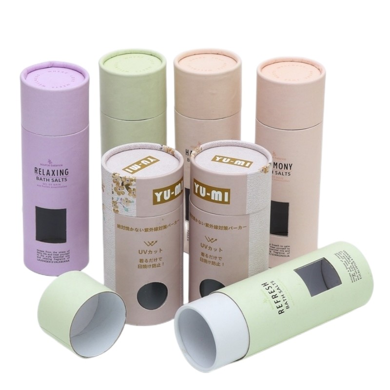 OEM Cosmetic Paper Tube with Window for Bath Salt Packaging Personal Care Paper Cylinder for sale