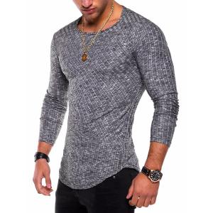 Cheap Stitching Arc Hem Bottoming Shirt Round Neck Men's T-shirt 2021 New Europe and The United States Pit Strip Solid Color Blank Men wholesale