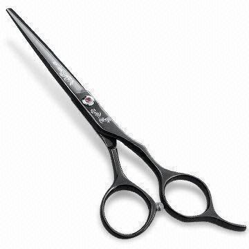Cheap Hair Scissor, Shiny Black Titanium-coated with Blooming Artwork wholesale