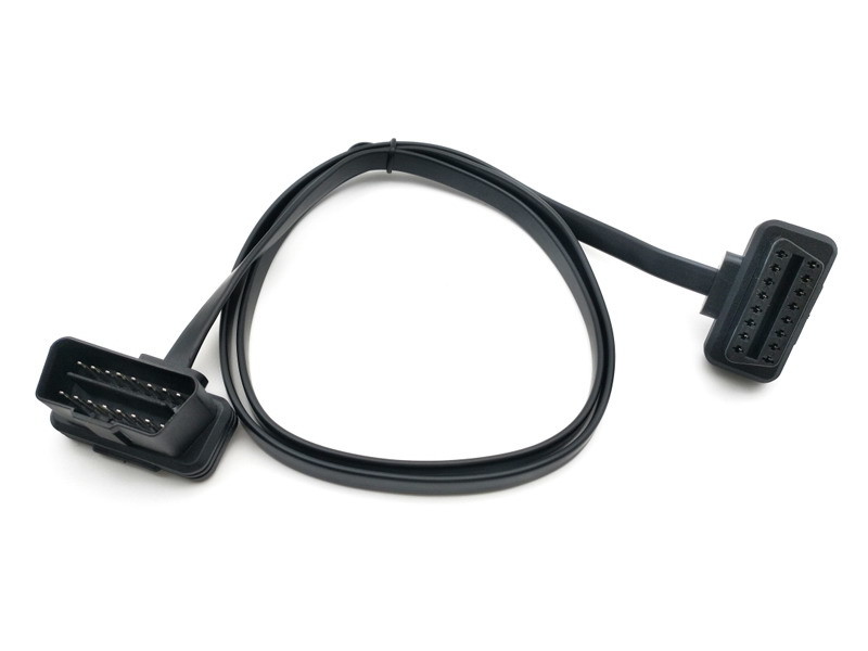 Quality OBD2 OBDII 16-Pin J1962 Right Angle Male to Female Extension Flat Cable for sale