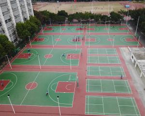 Cheap UV-Resistance Surface PU Sports Flooring Volleyball Court Red Blue wholesale