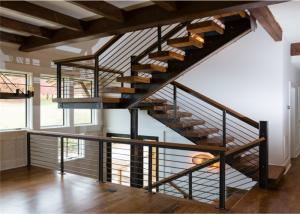 Cheap Cable Railing Steel Stringer Wood And Glass Staircase 3 Flights Straight DIY Installation wholesale