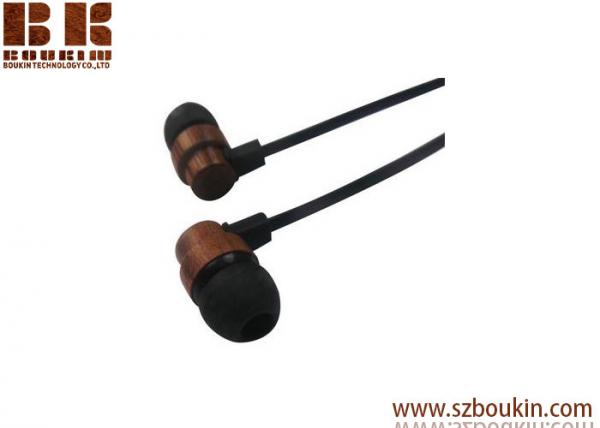 Quality Flat Cable 3.5mm Stereo Wood Earphone Stereo Wood Earbuds Wholesale for sale