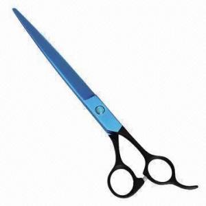 Cheap SUS440C stainless steel pet shear, dual-color coating, convex edge blade, 59 to 61HRC hardness wholesale