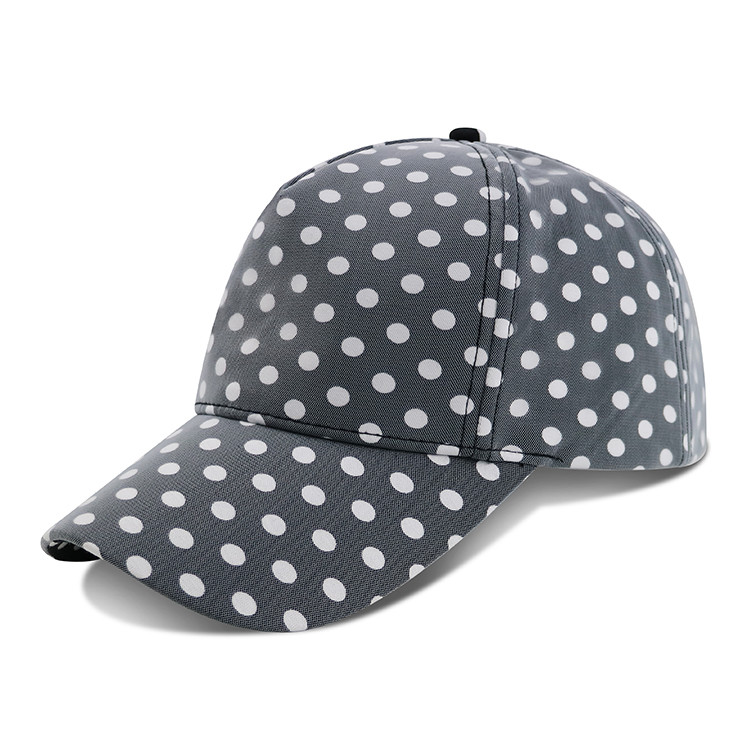 Cheap Curved Brim Baseball Cap / Youth Fitted Baseball Hats With Plain Black White Dot Printed wholesale