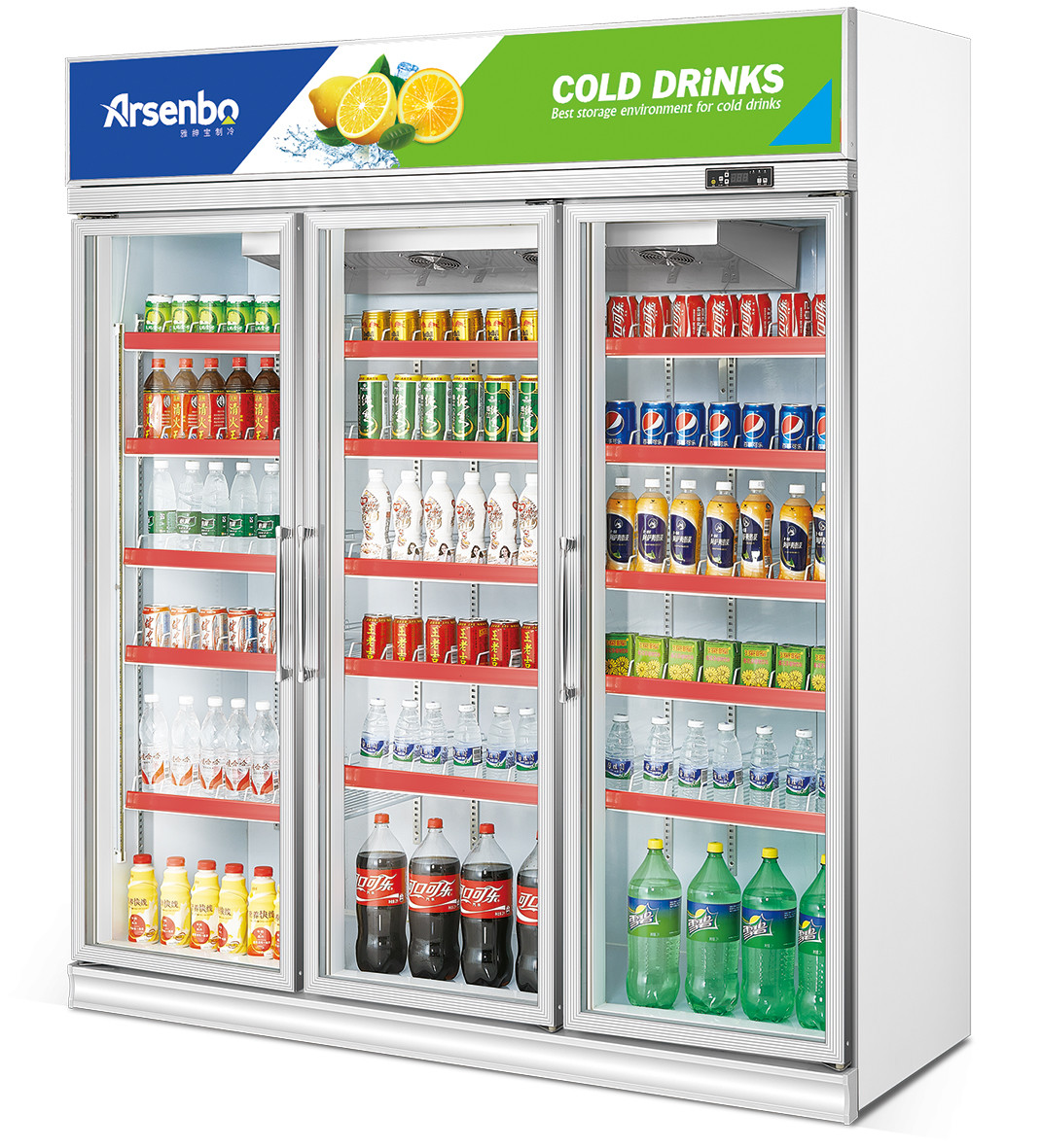 Quality Arsenbo Glass Commercial Supermarket Refrigerator 3 Door Practical for sale