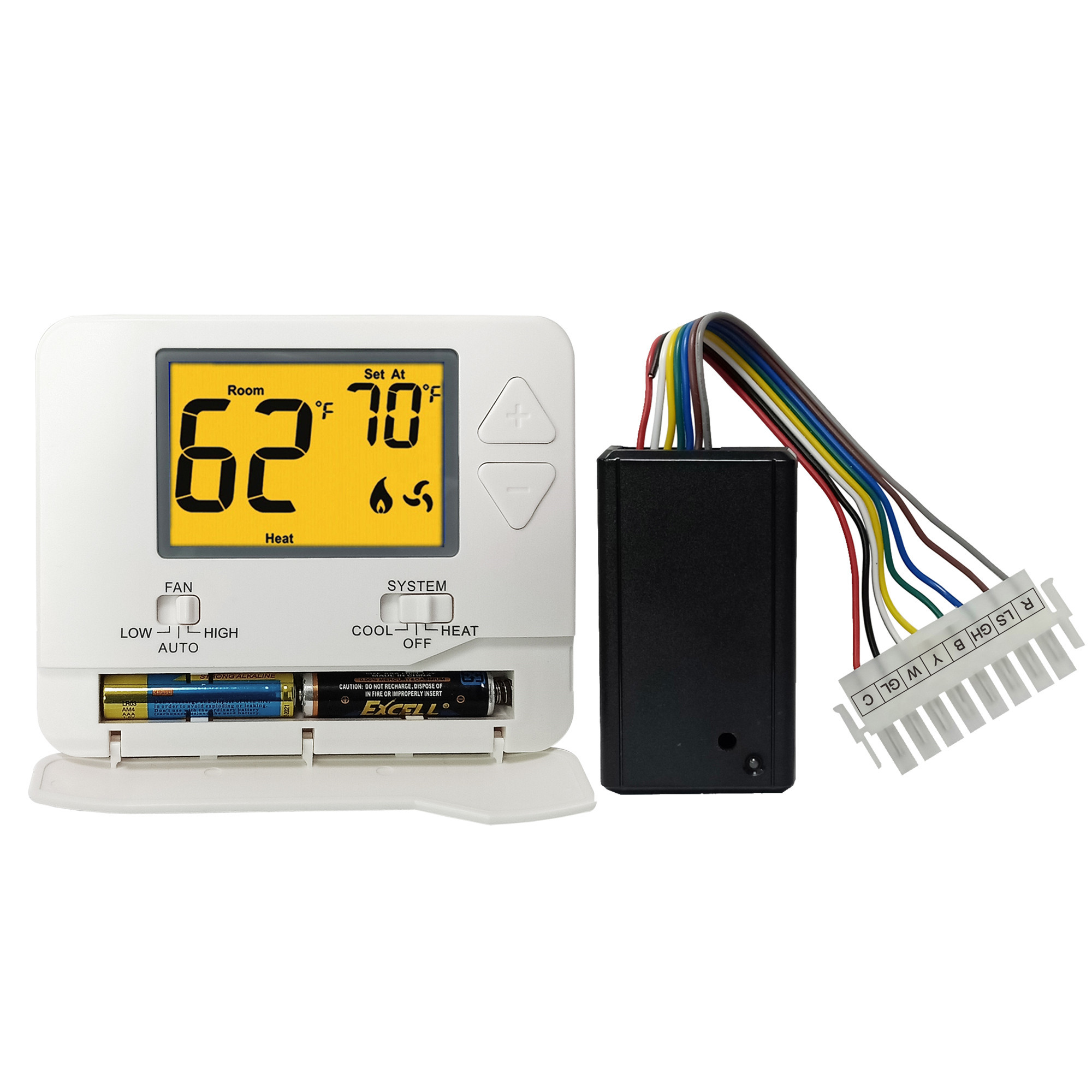 White ABS 24VAC / Battery Operated HVAC Thermostat