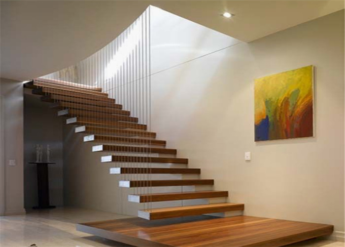 Cheap Walnut Wood Treadsmodern Floating Stairs Cable Railing Residential Usage wholesale