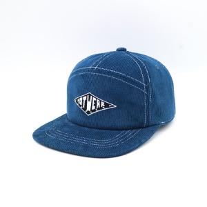Cheap 7-panel Flat Brim Snapback Hats 100% Corduroy denim blue color magic tape caps wholesale
