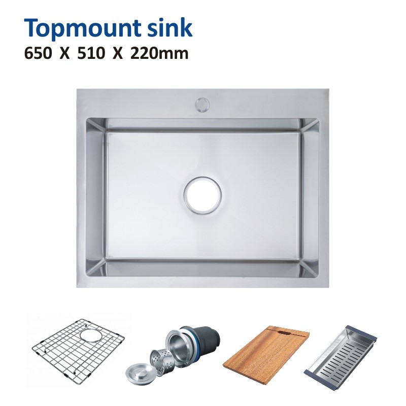 China 32x18 Topmount Stainless Steel Kitchen Sink Brushed 90mm Drain Opening on sale