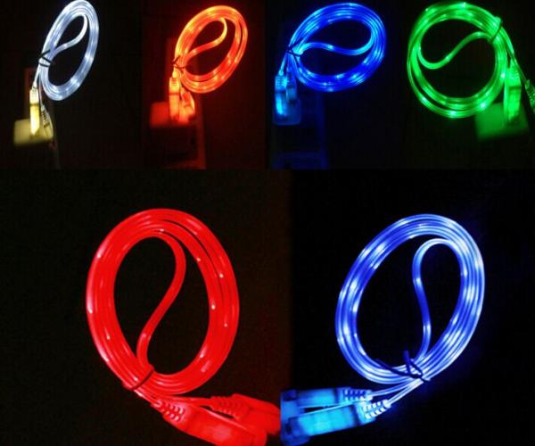 USB LED Light Cable Sync Data Charge Charging Cable Cord for iphone 6 samsung J7 Sony HTC