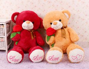 China Cute Giant Red Teddy Bear Stuffed Animal Toys With Rose Flower Jumbo 80cm on sale