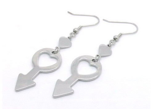 Cheap Girls Stainless Steel Heart Earrings , Cute Key Charms Steel Hoop Earrings wholesale