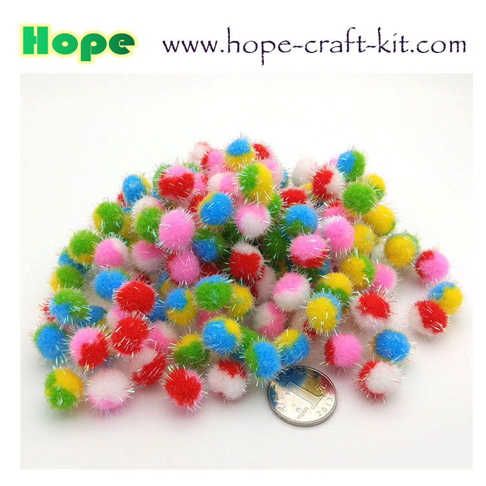 Cheap Assorted color & sizes soft shinning glittering Pom pom ball beads for hobbies and kids hand-crafted DIY material wholesale