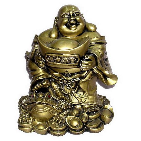 China Laughing Buddha Holding Great Golden Ingot for Wealth Feng Shui on sale